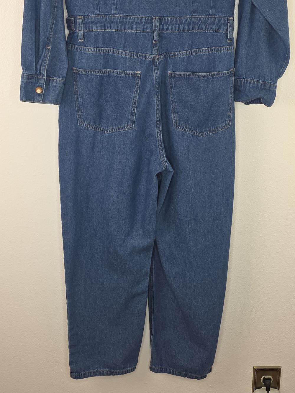 NWOT Miou Muse Classic Blue Denim Jean Jumpsuit With Snap Close Size Large - Picture 9 of 13